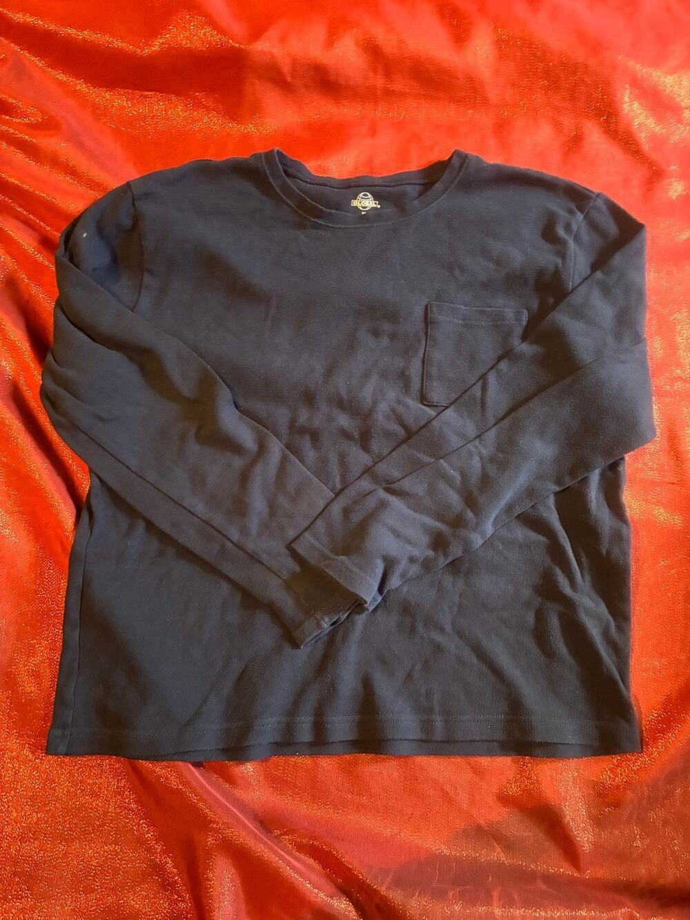 Global T-Shirt Mens M Long Sleeve Pocket Crewneck Black Cotton Blend Preowned